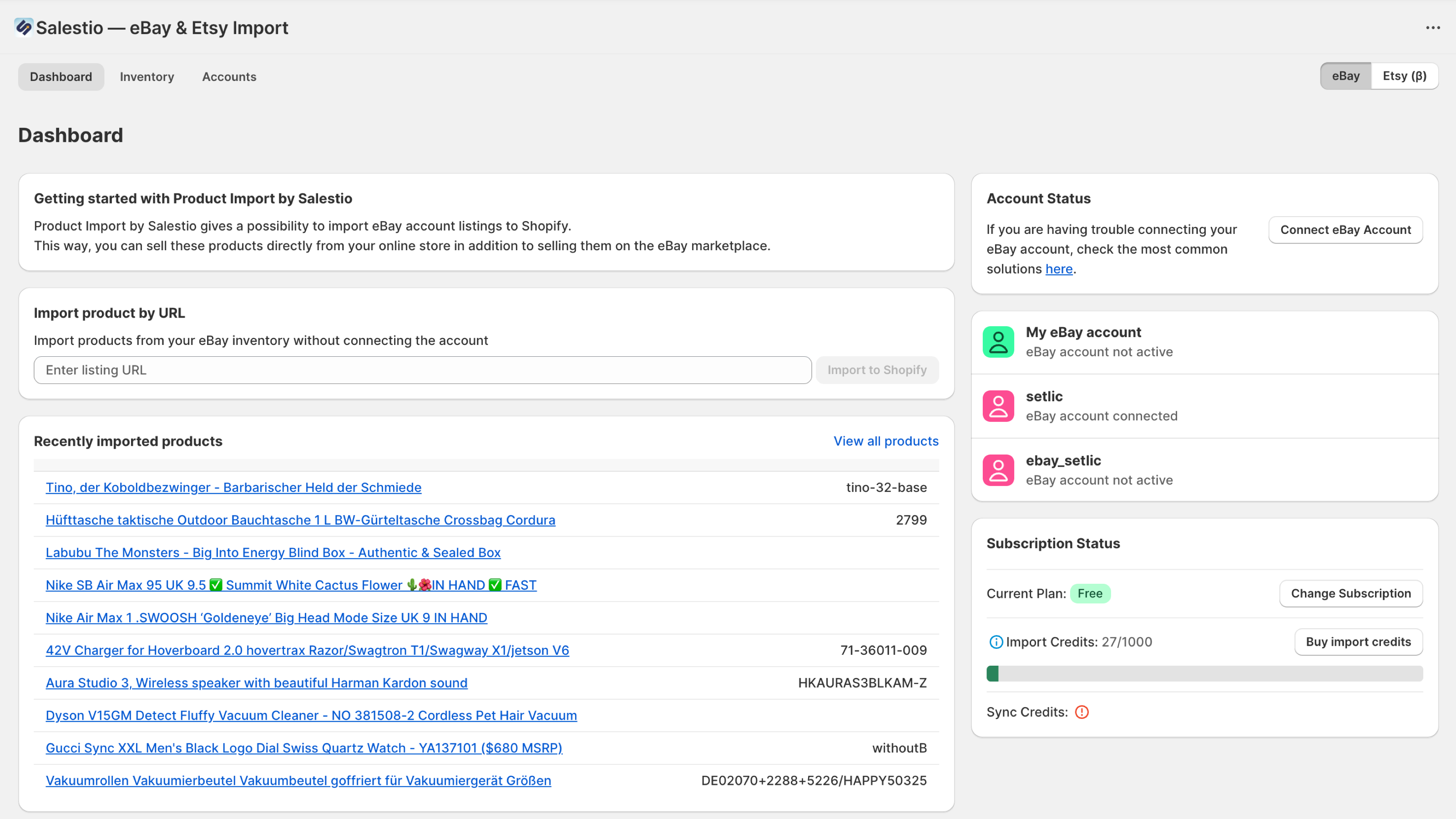 Salestio Product Import Dashboard