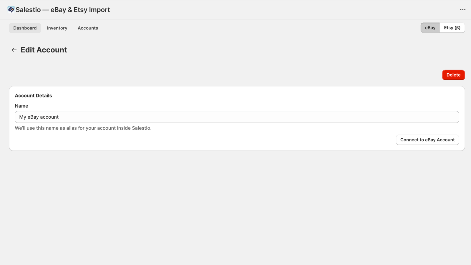 Connect eBay and Etsy accounts
