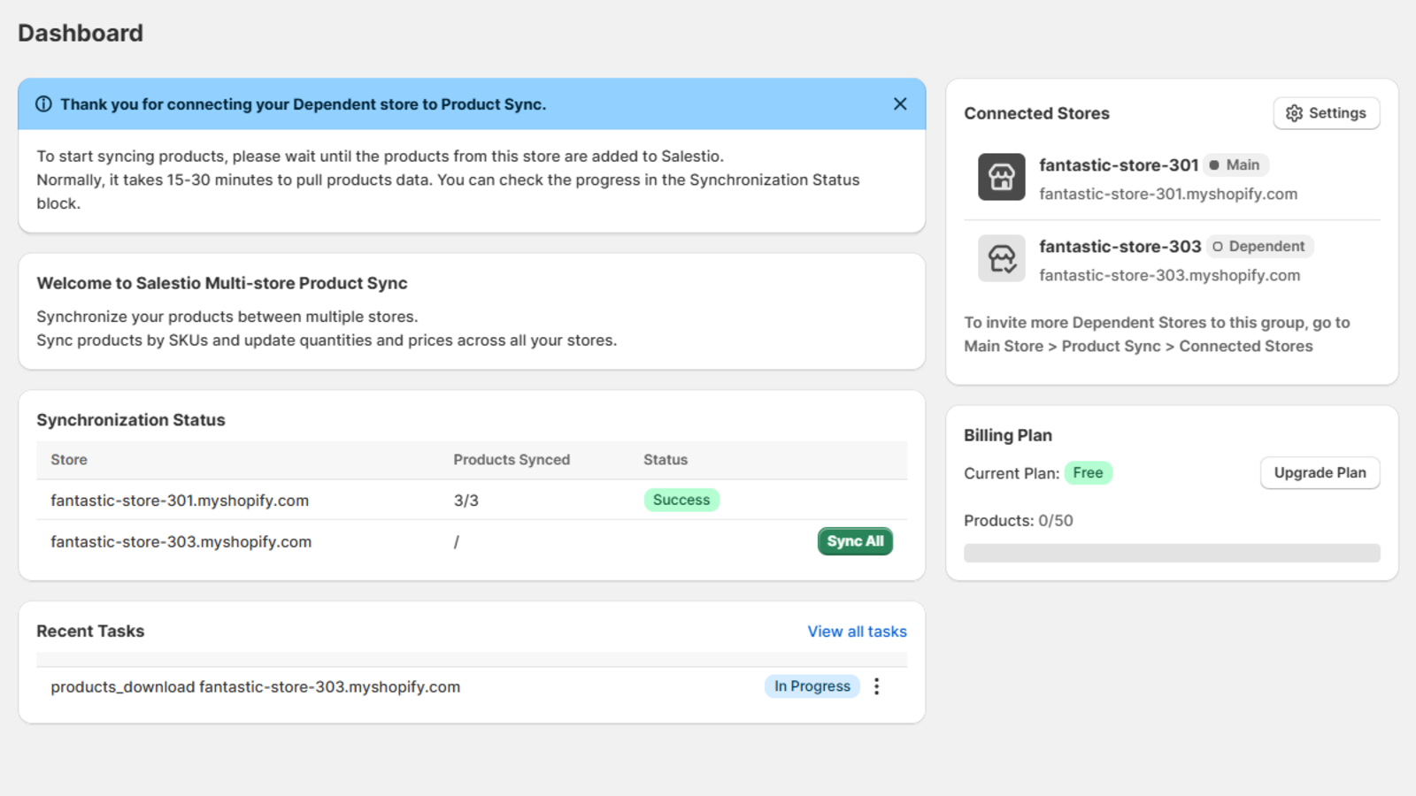 Product sync dashboard